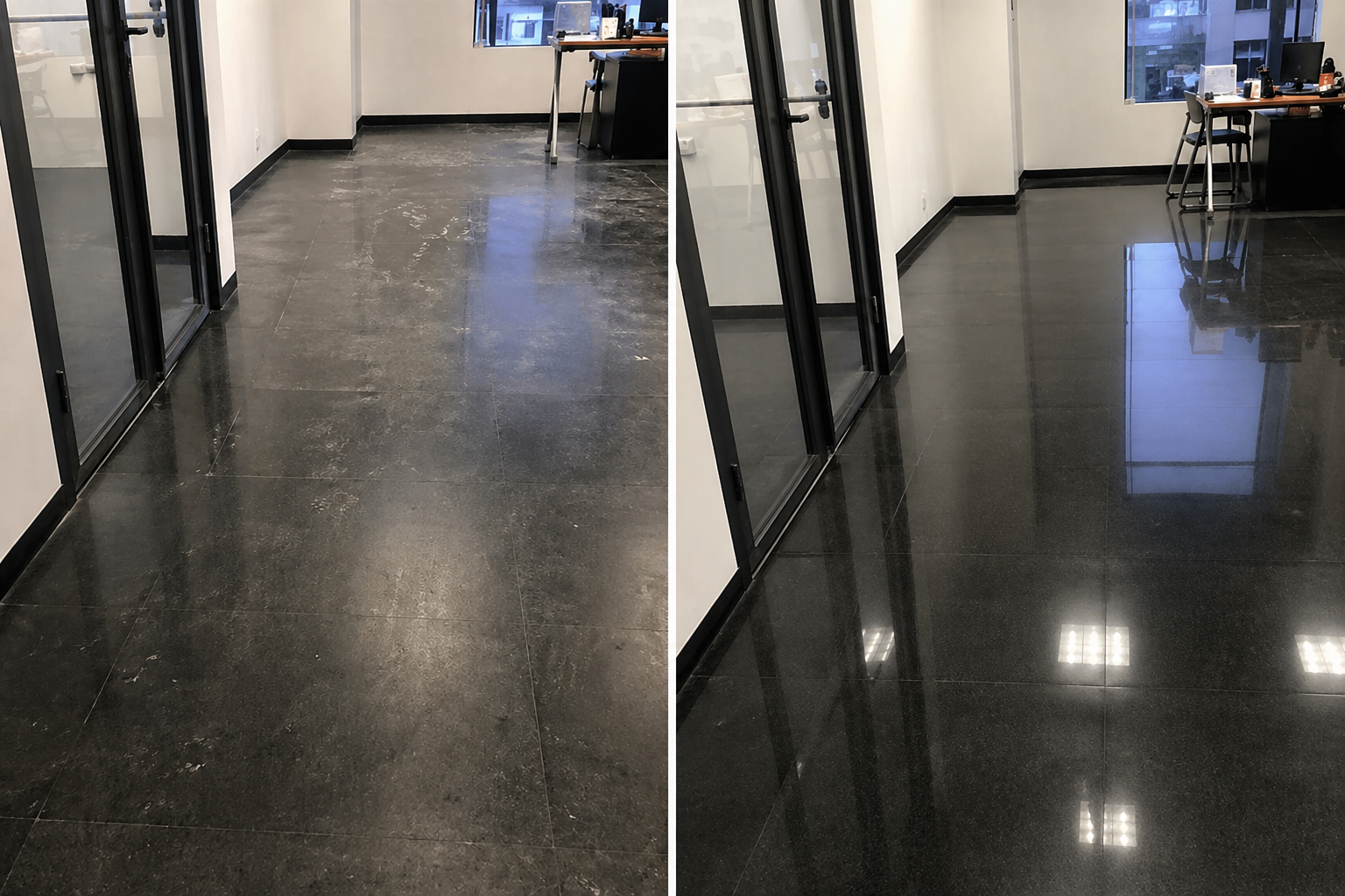 Office carpet before and after cleaning